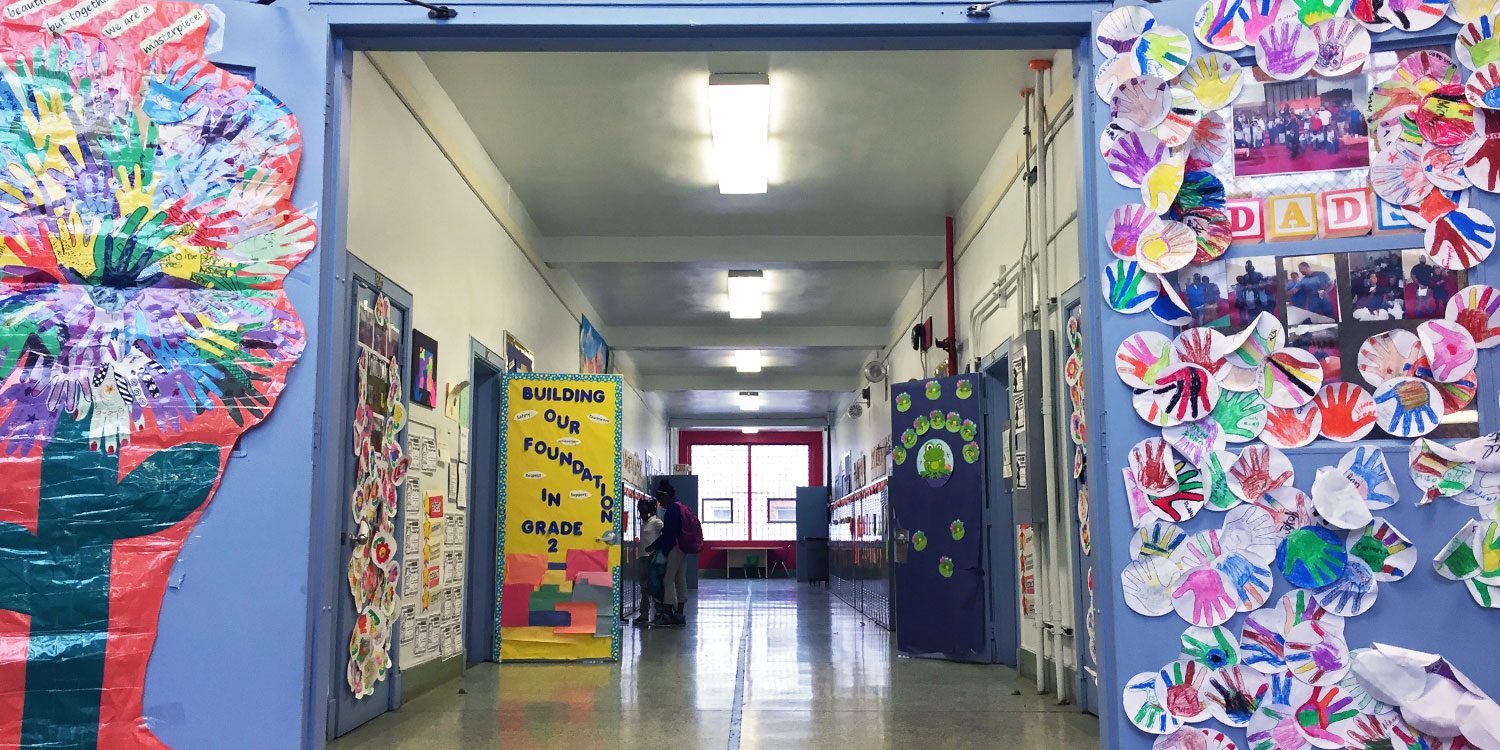 Decorated school hallway.